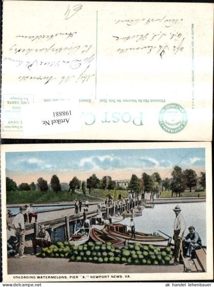 198881,Virginia Newport News Unloading Watermelons Pier A Schiffe Boote Wassermelonen