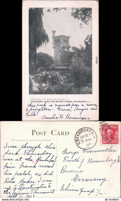 Ansichtskarte Riverhead Wasserturm - Long Island - Grangebel Park 1907