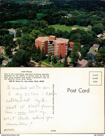 Postcard Ann Arbor Lurie Terrace 600 W. Huron St. (Aerial View) 1970