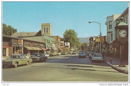 Bennington VT Vermont, Main Business District Street Scene, Bookshop Sign, Auto, c1960s Vintage Postcard