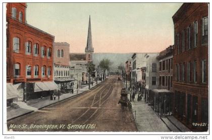 Bennington VT Vermont, Main Business District Street Scene, c1910s Vintage Postcard