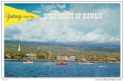 Kailua, Kona, Island of Hawaii, View of Coastline, Boats in Water, c1950s Vintage Postcard
