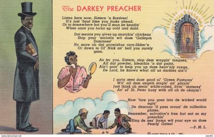Black Americana, 'The Darkey Preacher' Black Religion Theme, c1930s Vintage Curteich Linen Postcard