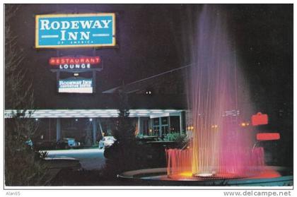 Boise ID Idaho, Rodeway Inn of Boise, Lodging Motel at Night,  c1970s/80s Vintage Postcard