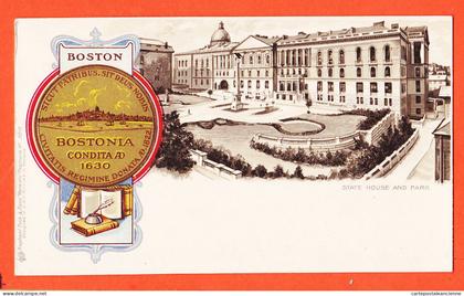 23950 /  BOSTON MA-Massachusetts BOSTONIA Condita 1630 State House and Park 1900s RAPHAEL TUCK HERALDIC 5010