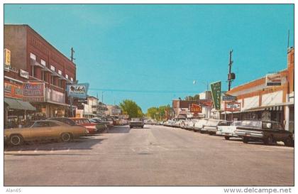 Branson Missouri, Commericial Street, Autos,, Rexall Drug Store, Realty, Business Signs, c1960s Vintage Postcard