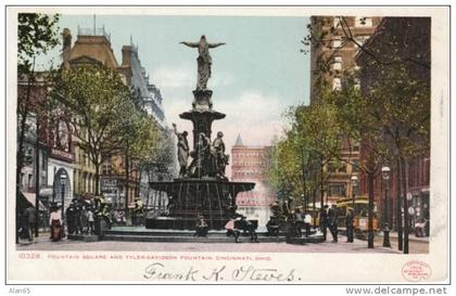Cincinnati Ohio Tyler Davidson Fountain Square on 1906 Detroit Publishing Co. Postcard, Street Car
