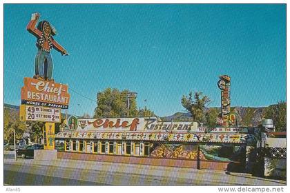 Durango Colorado, The Chief Restaurant Diner, Roadside Americana, Indian Native American Theme c1950s Vintage Postcard