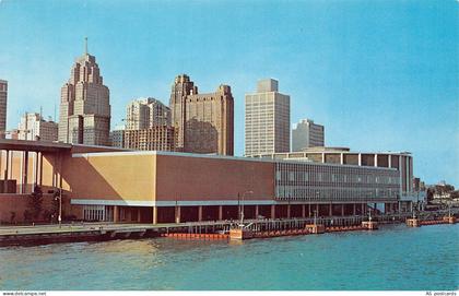 B539 US Cobo Hall from Detroit River Detroit Michigan vintage postcard