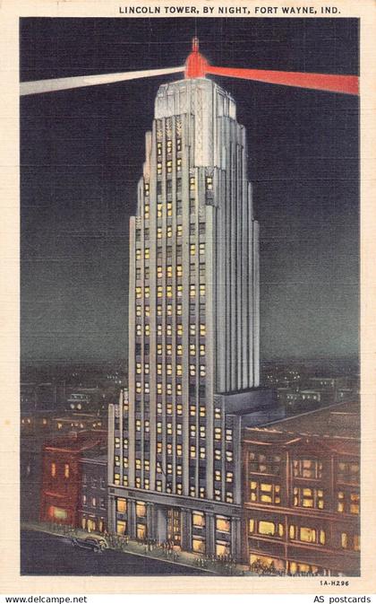 B509 US Lincoln Tower by Night Fort Wayne Indiana intage postcard