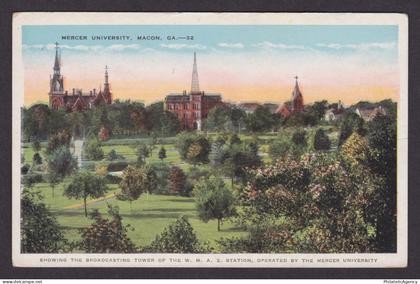 Vintage postcard USA Macon GA Georgia Mercer University WMAZ Radio Tower View