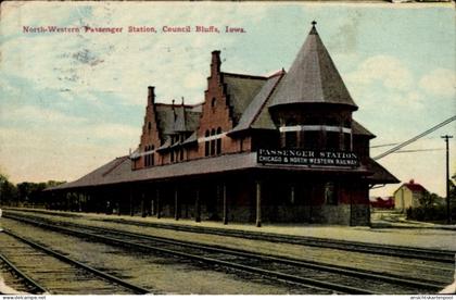CPA Council Bluffs Iowa USA, Passagierbahnhof, North Western & Chicago Railway