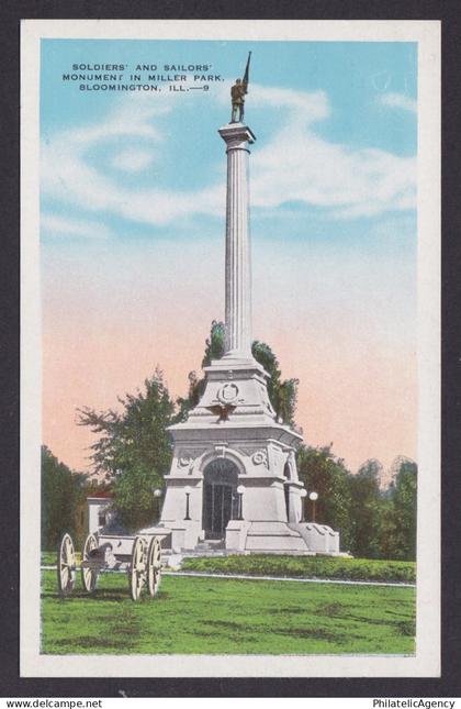 Postcard, United States, Bloomington IL, Soldiers and Sailors' Monument