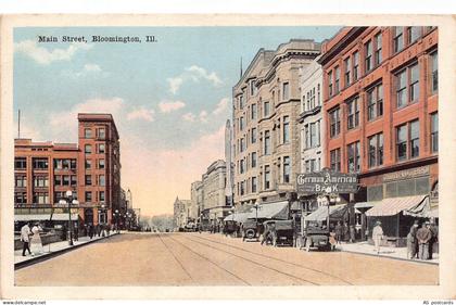 US Illinois Bloomington Main Street German American Bank vintage postcard B960