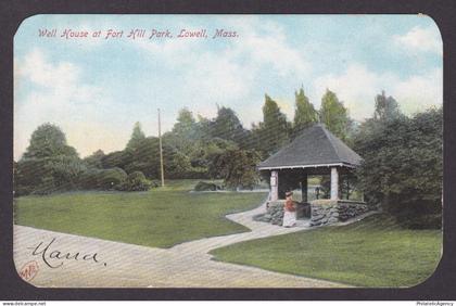 Vintage postcard USA Lowell MA Massachusetts Fort Hill Park Well House