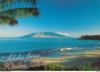 Wailea, Maui, Hawaii, Kona Coast Beach Shore Scene, Lanai(?) in Distance c2000s Vintage Postcard