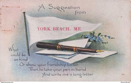 York Beach ME Maine USA Antique Pen Flag USA WW1 War Postcard