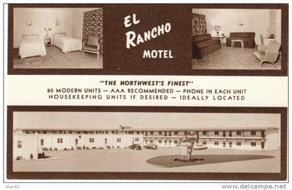 Williston North Dakota ND, El Rancho Motel Interior Views Great Decor on c1950 Vintage Postcard