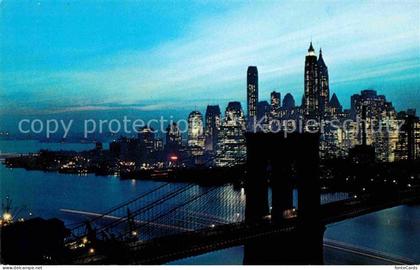 72646531 Manhattan_New_York Nightfall in Lower Manhattan Brooklyn Bridge