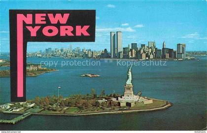 NEW YORK City USA Fliegeraufnahme mit Freiheitsstatue und Twin Towers