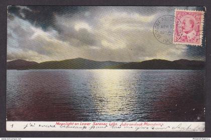 Postcard, UNITED STATES, Adirondack Mountains, Moonlight on Lower Saranac Lake