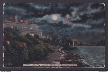 Postcard, United States, Oakland CA, Moonlight, Lake Merritt