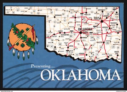 Carte Géographique de l'Oklahoma - Oklahoma City - Bartlesville - Mc Alester - Tulsa - PRAIRIE