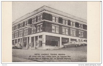 Toledo OR Oregon, Hotel Lincoln, Autos, Street Scene, c1950s Vintage Postcard
