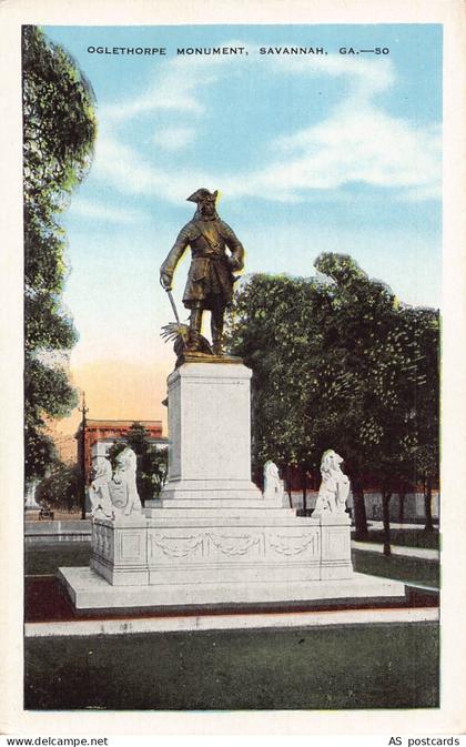 C162 Georgia Savannah  Oglethorpe Monument     vintage  postcard