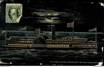 Clair de lune CPA Virginia USA, Raddampfer Louise bei Mondenschein auf dem Chesapeake