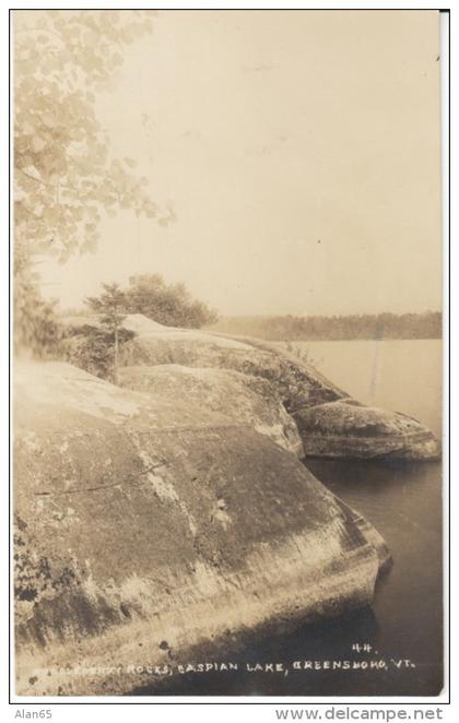 Greensboro Vermont, Caspian Lake Huckleberry(?) Rocks, c1920s Vintage Real Photo Postcard