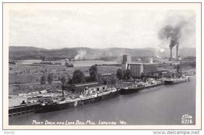 Longview Washington Port Dock Long Bell Mill on River, Ellis #6716 c1940s Vintage Real Photo Postcard