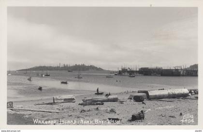 Neah Bay Washington, Waahada Island Beach Scene, Boats in Harbor, c1940s Vintage Ellis #4404 Real Photo Postcard