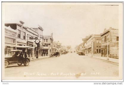 Port Angeles Real Photo Postcard Animated Street Scene, Vintage Autos, Olympic Peninsula Washington State