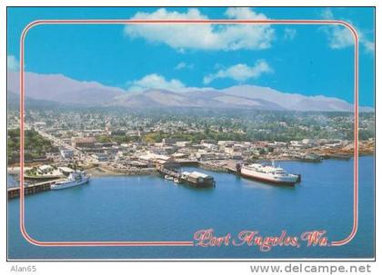 Port Angeles WA Washington, Aerial View International Ferry Terminal Docks, c1980s Vintage Postcard