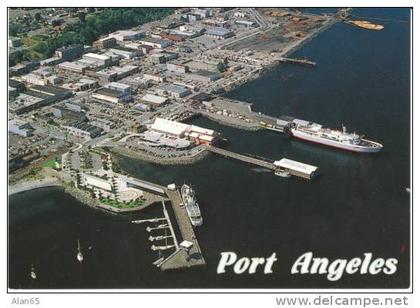 Port Angeles WA Washington, Aerial View International Ferry Terminal Docks, c1980s Vintage Postcard
