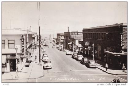 Port Angeles Washington, Street Scene, Auto, Business District, c1940s Vintage Postcard