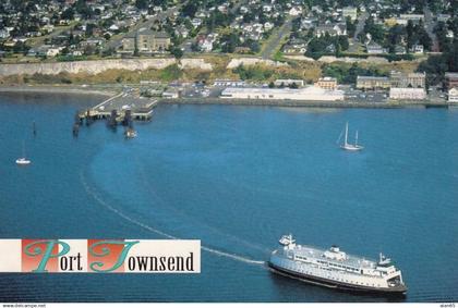 Port Townsend Washington, Ferry Dock, Downtown Waterfront Aerial View, c1980s/90s Vintage Postcard
