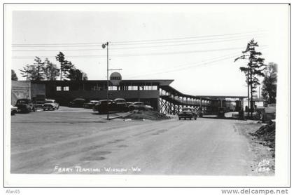 Winslow WA, Ferry Terminal on Bainbridge Island, Shell Gas Station Sign Ellis #1834 c1940s Vintage Real Photo Postcard