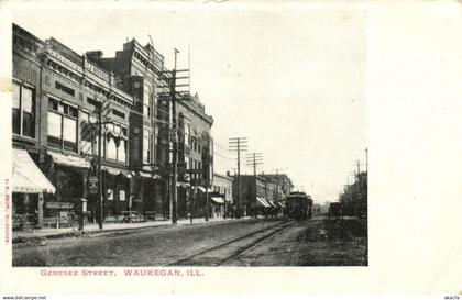 PC US, ILL, WAUKEGAN, GENESSE STREET, VINTAGE POSTCARD (b15648)