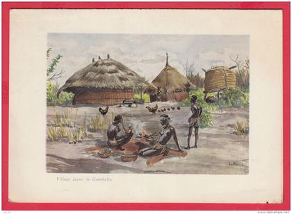 218805 /  Art ?? VILLAGE SCENE IN Gambela or Gambella , MENUETHIOPIAN AIRLINES , Ethiopia Ethiopie Athiopien