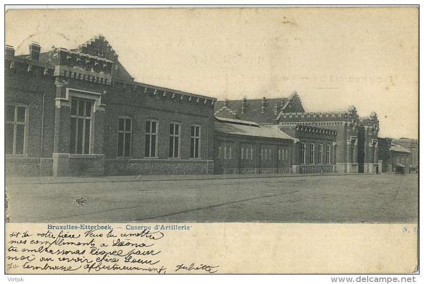 Etterbeek  :  Bruxelles :  Caserne D'Artilerie    ( ecrit  1908 avec timbre )