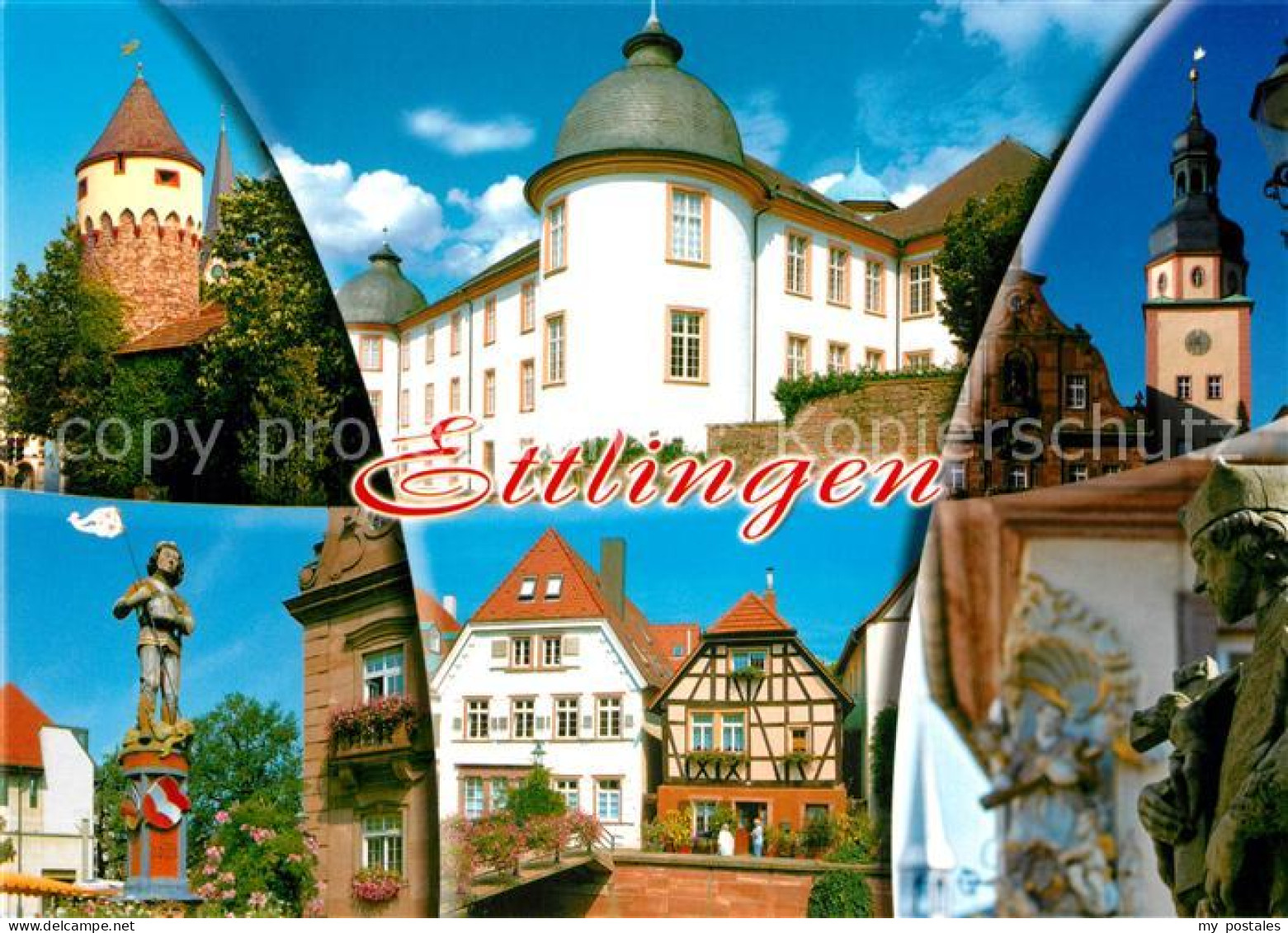 Ettlingen Schloss Tuerme Statuen Fachwerkhaus