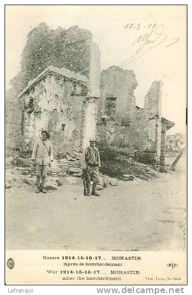 macedoine -ref 678- guerre 1914-18- monastir - apres le bombardement   - carte bon etat -
