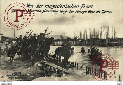 RPPC 17*12cm VORMARCH DER MAZEDONISCHEN FRONT  DEUTSCHE HUSAREN SDRUGA DRINA Paul Hoffmann 1914/15  WWI WWICOLLECTION