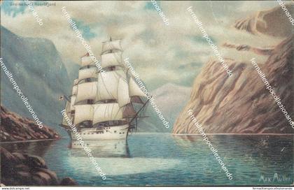 au21 cartolina Gneisenau i naerofjord Max Muller. NORWAY norvegia