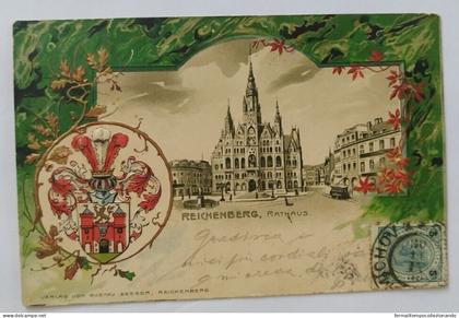 da75 cartolina  a rilievo reichenberg rathaus repubblica ceca