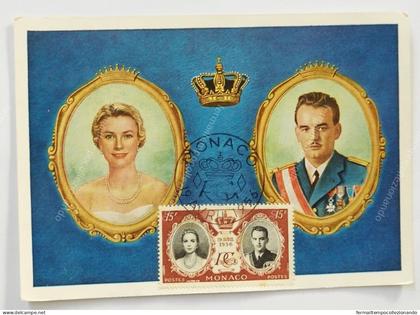 cn1064 cartolina personaggi famosi reali di monaco mariage princier 1956