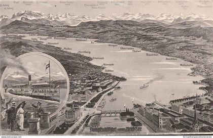 di88 cartolina Gita in battello a vapore sul lago di Zurigo.