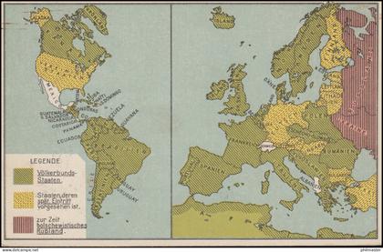 Schweiz-AK Karte der Völkerbundstaaten Volksabstimmung, WALLISELLEN 15.5.1920